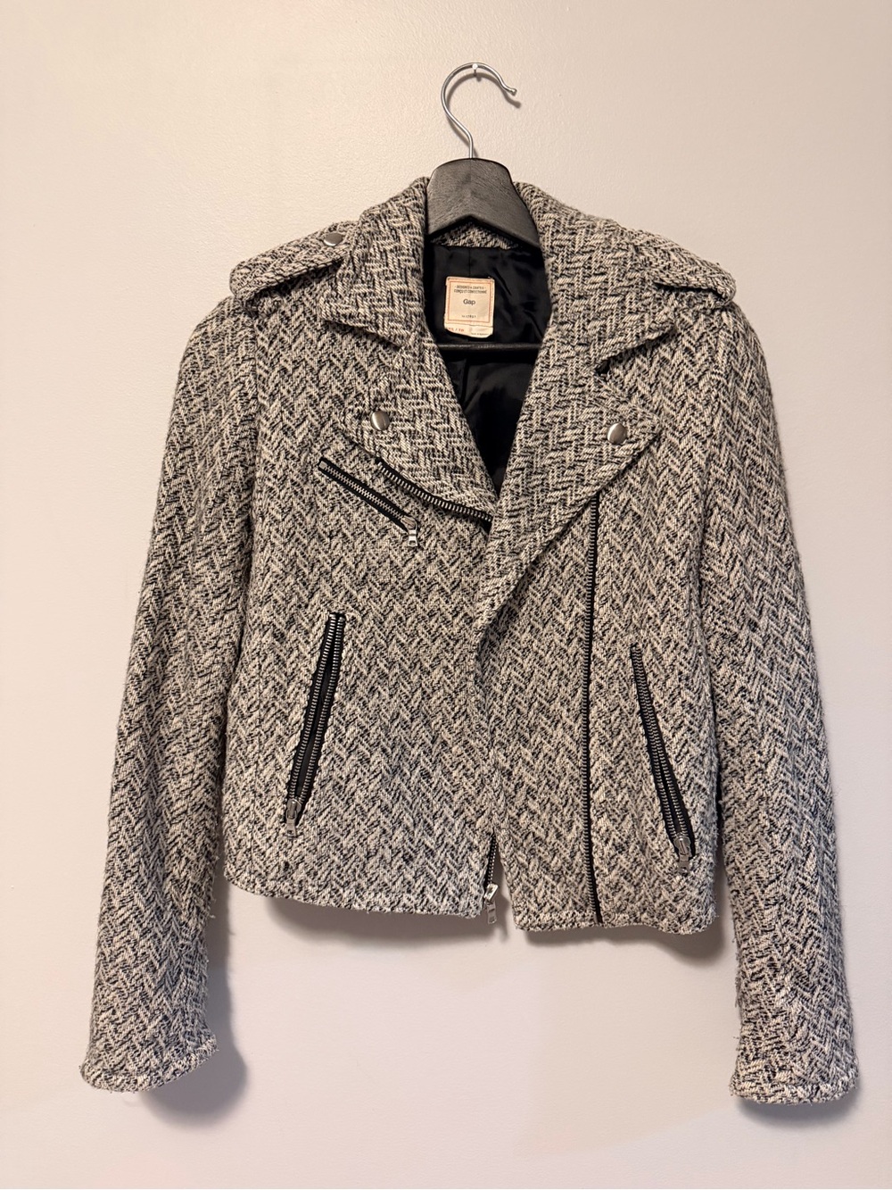 Gap Gray Moto Jacket - Women's Tweed Biker Coat